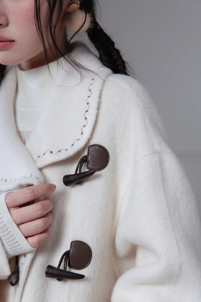 Flowing Embroidered Double-Faced Wool Rabbit Fur Coat