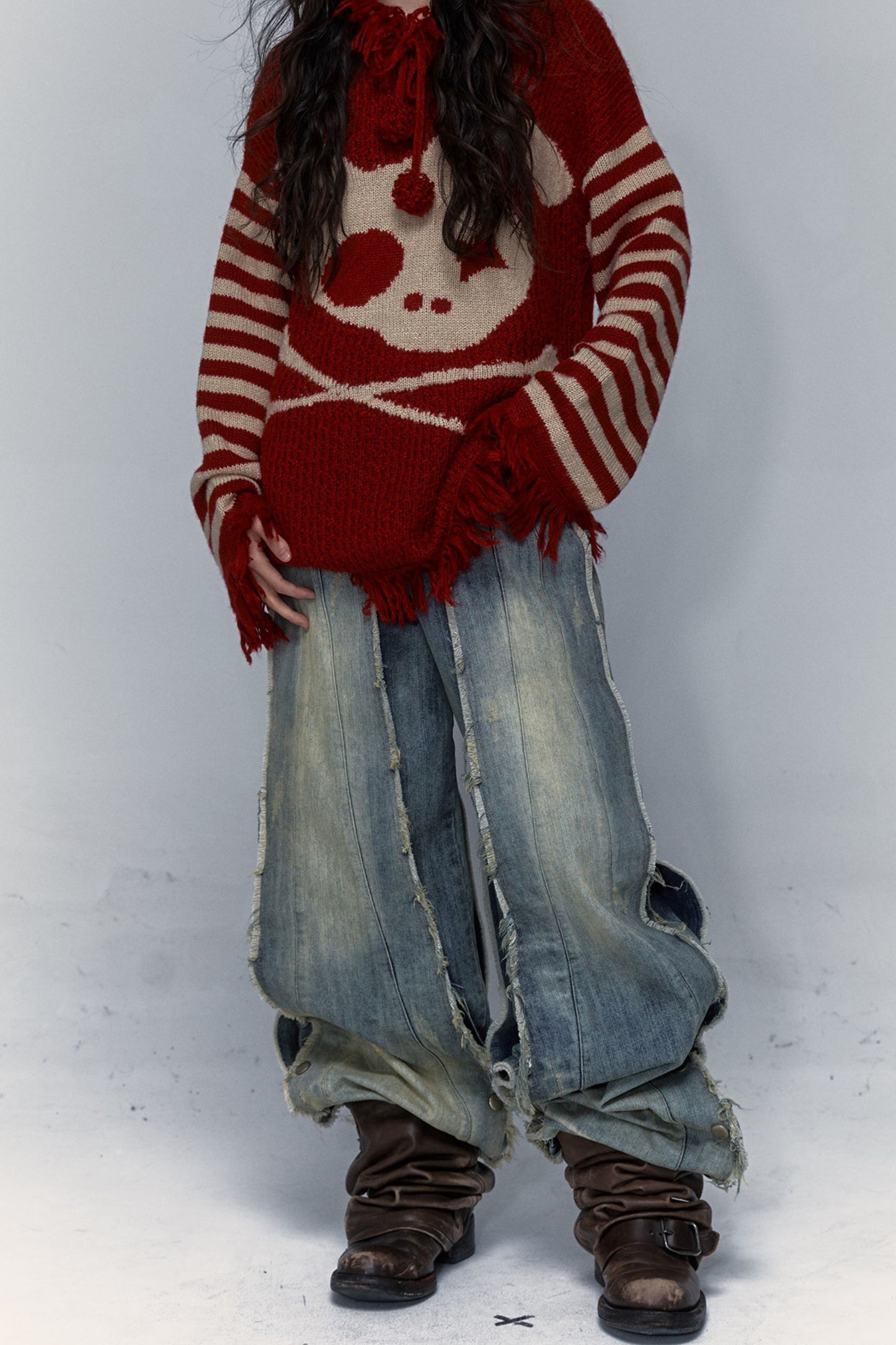 Skull Rabbit Hooded Knit Blouse