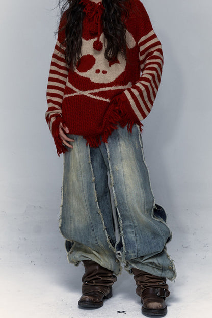 Skull Rabbit Hooded Knit Blouse