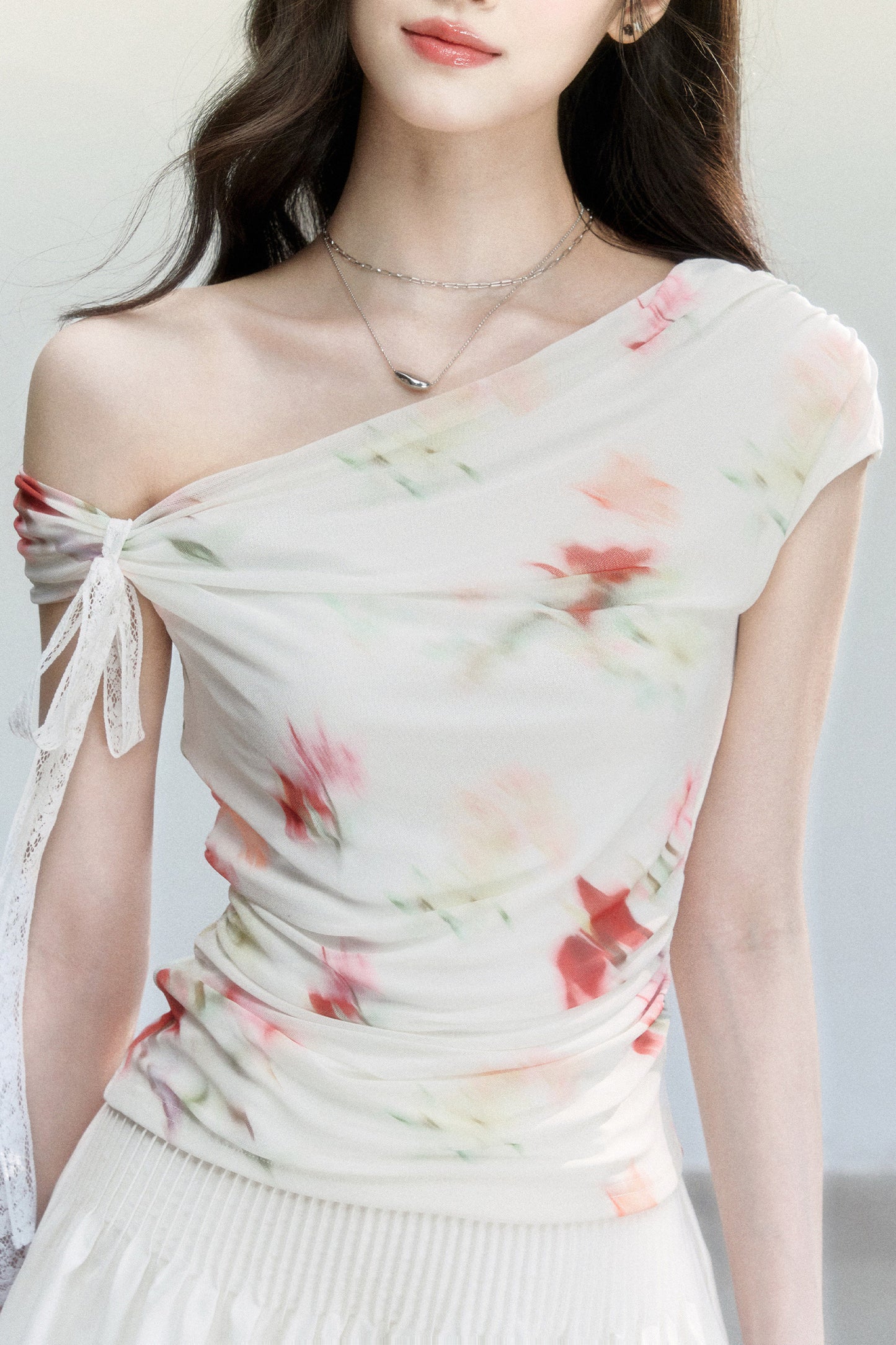 Floral Mesh Off-Shoulder Top Set-Up