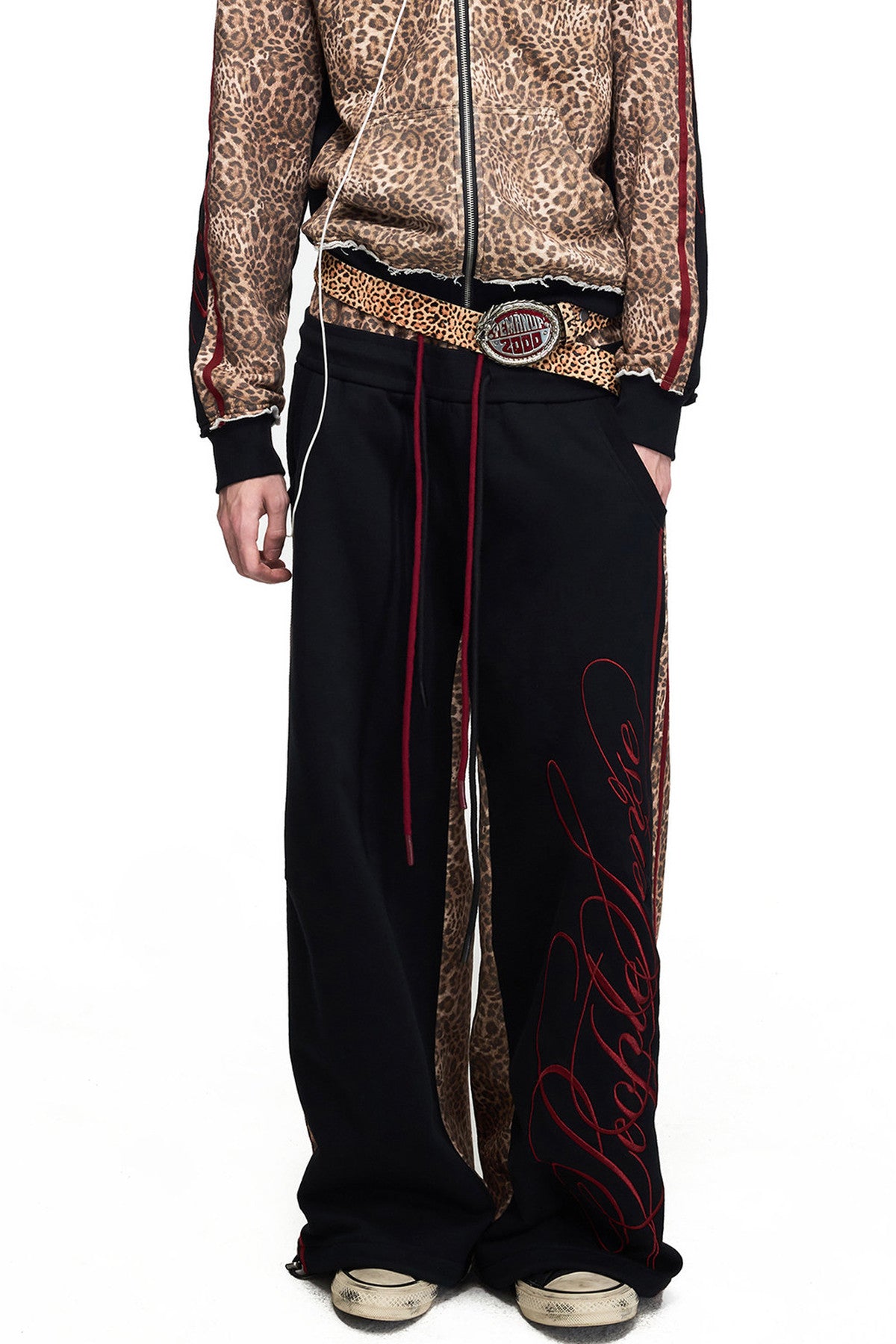 Leopard Print Double Waistband Sweatpants