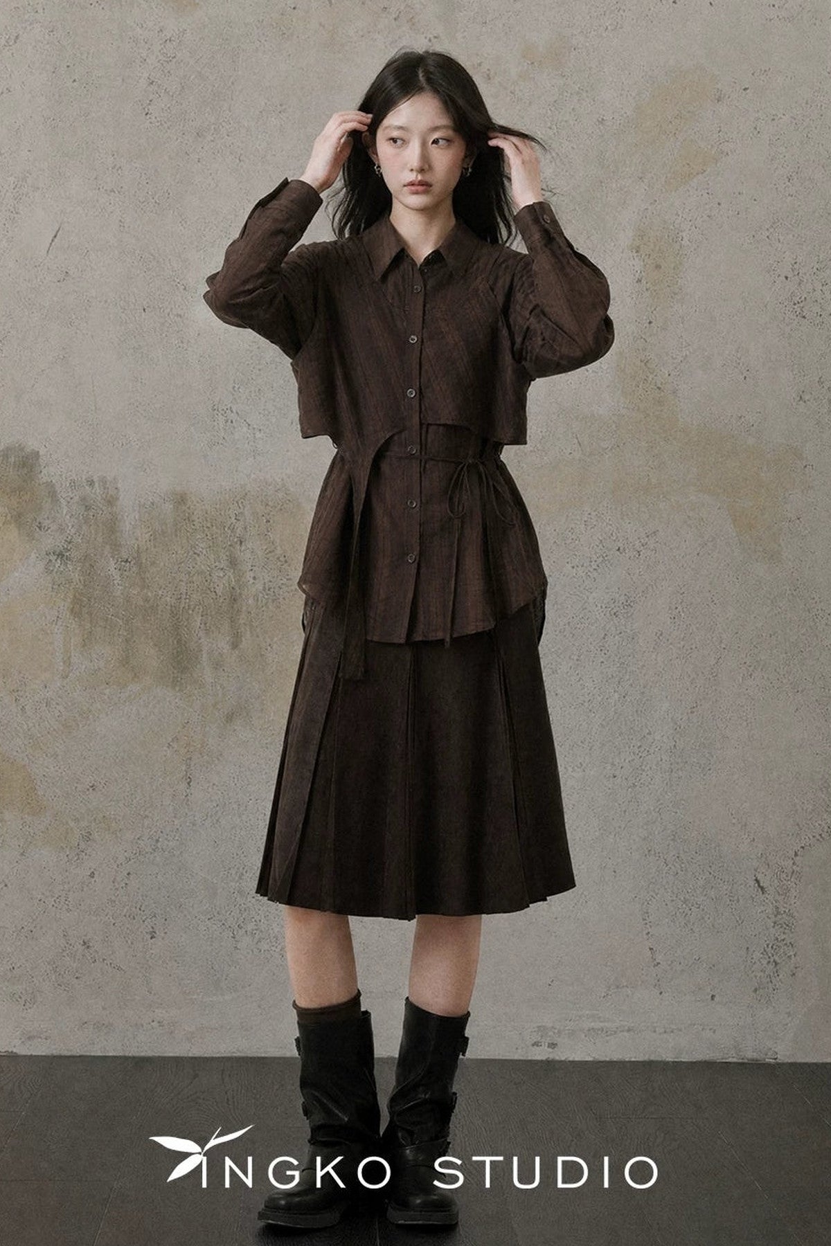Retro Suede Pleated Skirt