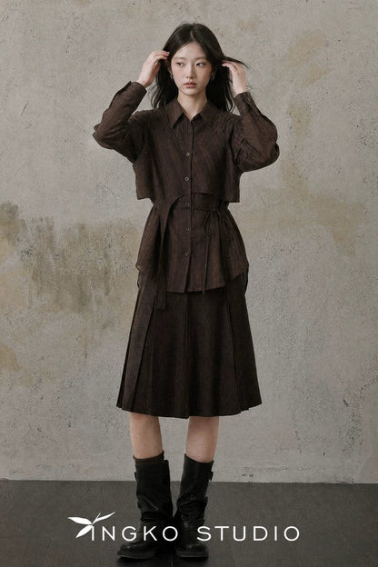Retro Suede Pleated Skirt