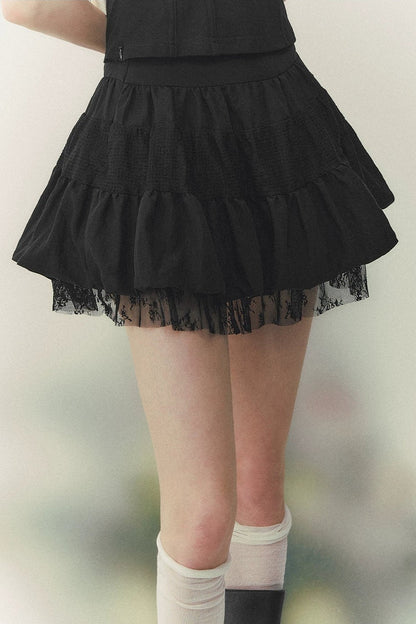 Retro Lace Tiered Skirt