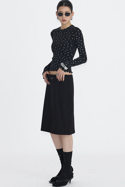 Lace Trim Knit Midi Skirt