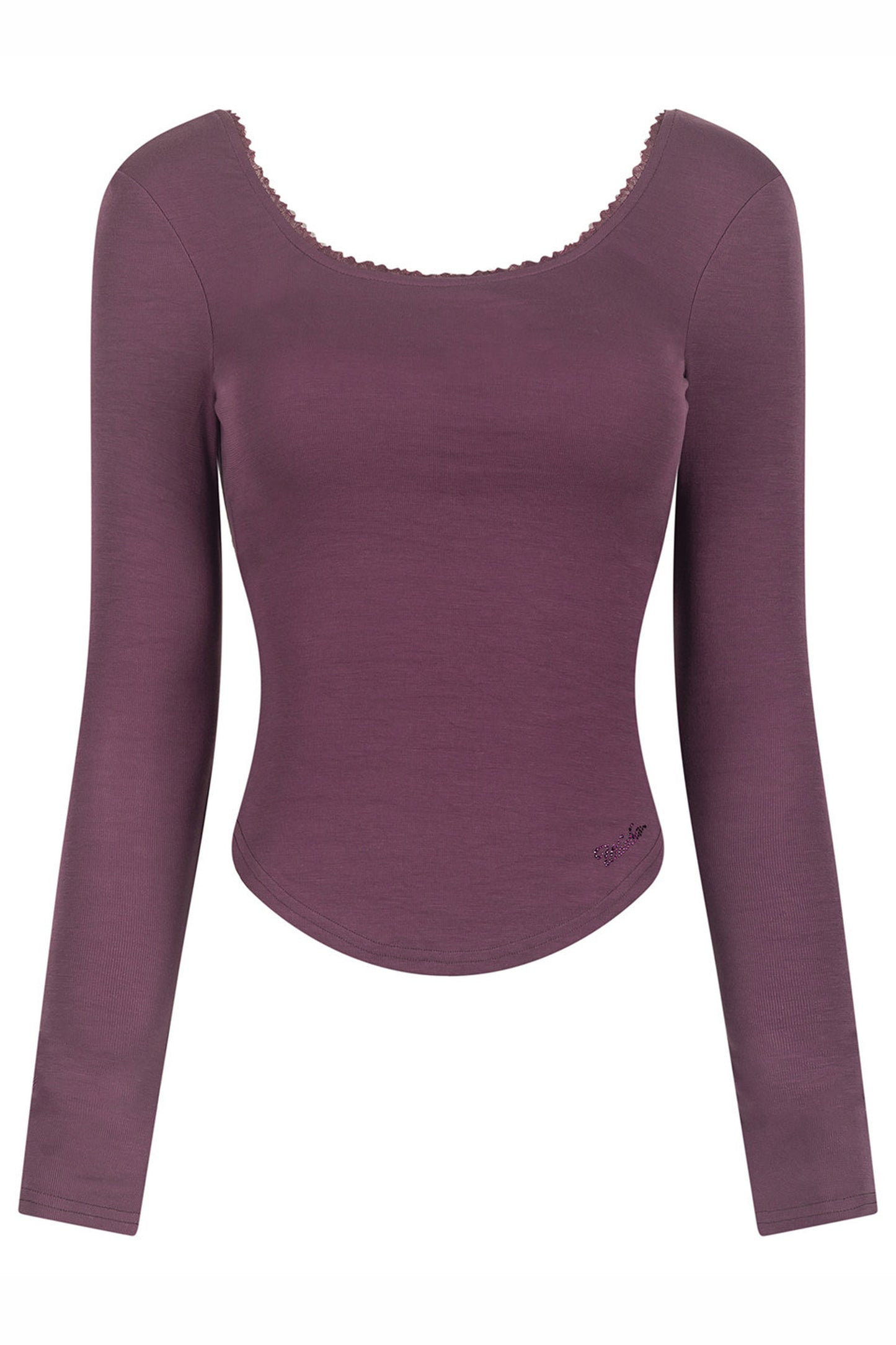 Lace Trim Backless Long Sleeve T-Shirt