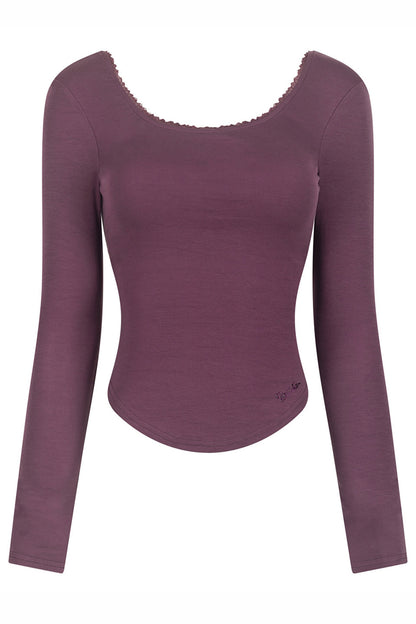 Lace Trim Backless Long Sleeve T-Shirt