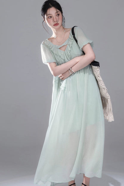 Lyocell Chiffon Puff Sleeve Dress