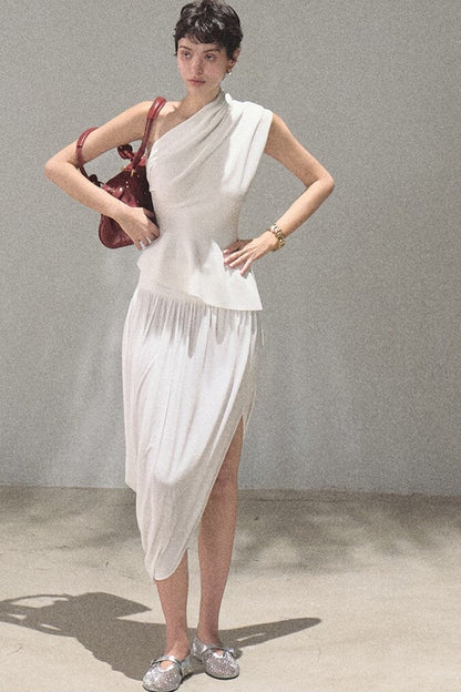 White Asymmetrical Lyocell Top