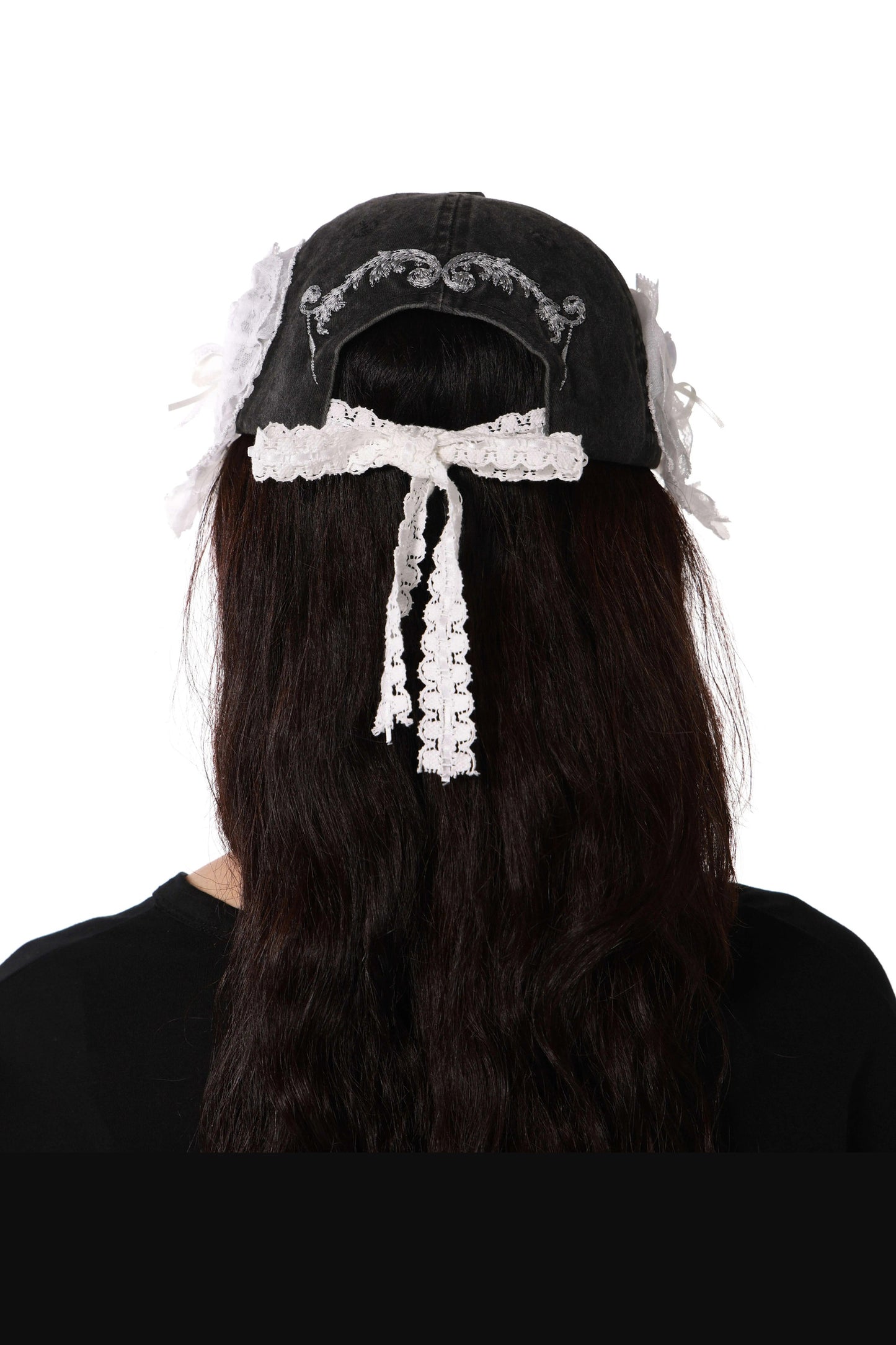 Lace Detachable Bow Washed Baseball Cap