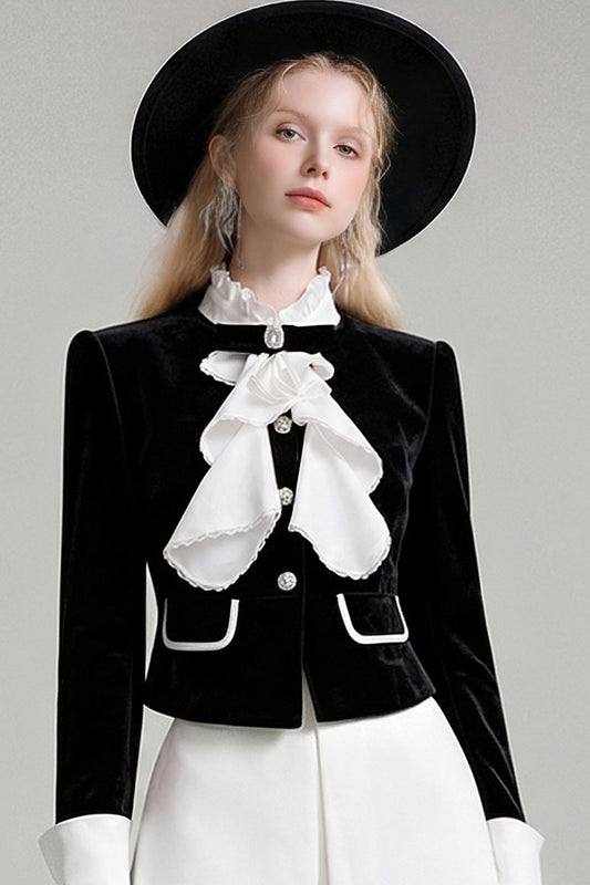 Bowknot Rhinestone Velvet Jacket