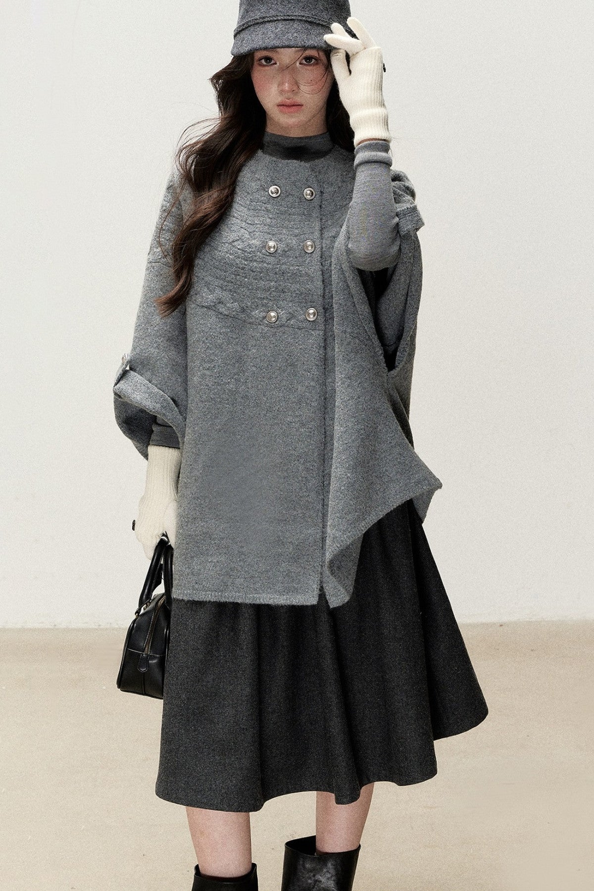 Double-Breasted Cape Design Cardigan