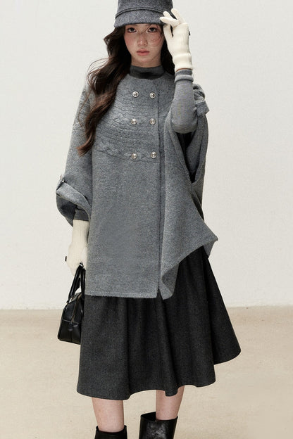 Double-Breasted Cape Design Cardigan