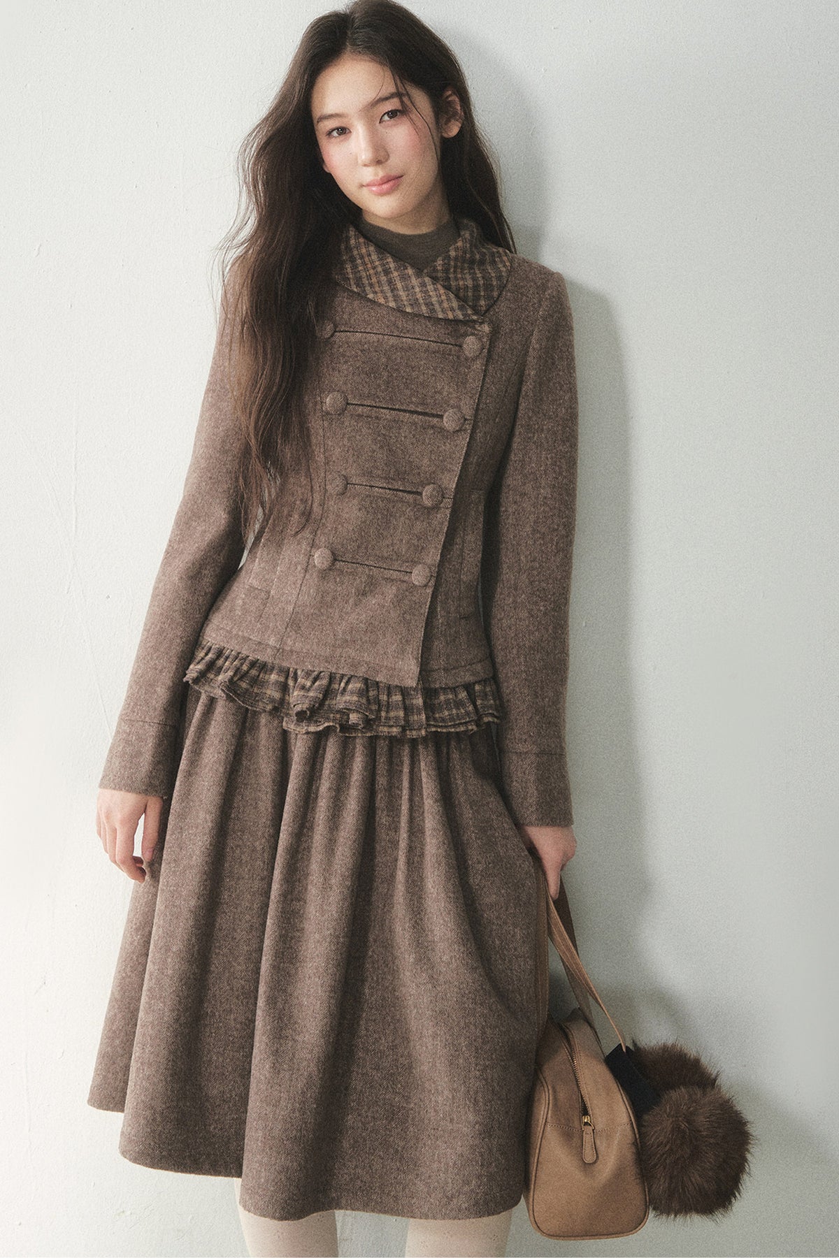 Preppy Double-Breasted Jacket and Skirt Set-Up