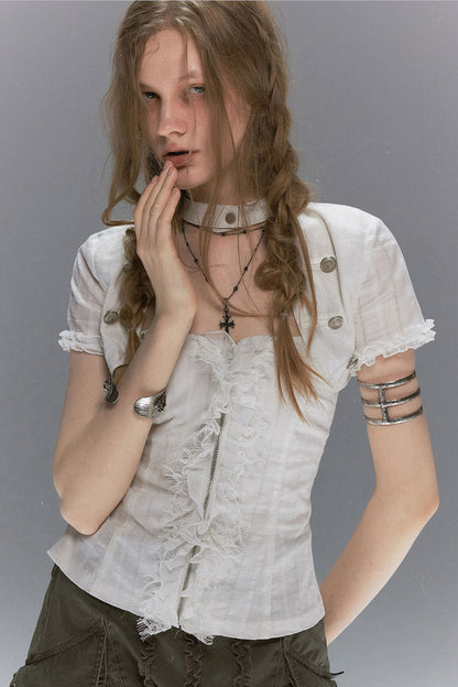 Romantic Lace Ruffled Vest set-Up