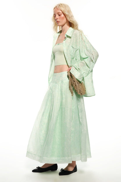 Mint Green Knitted Lace Tube Top, Pants and Skirt Set-Up