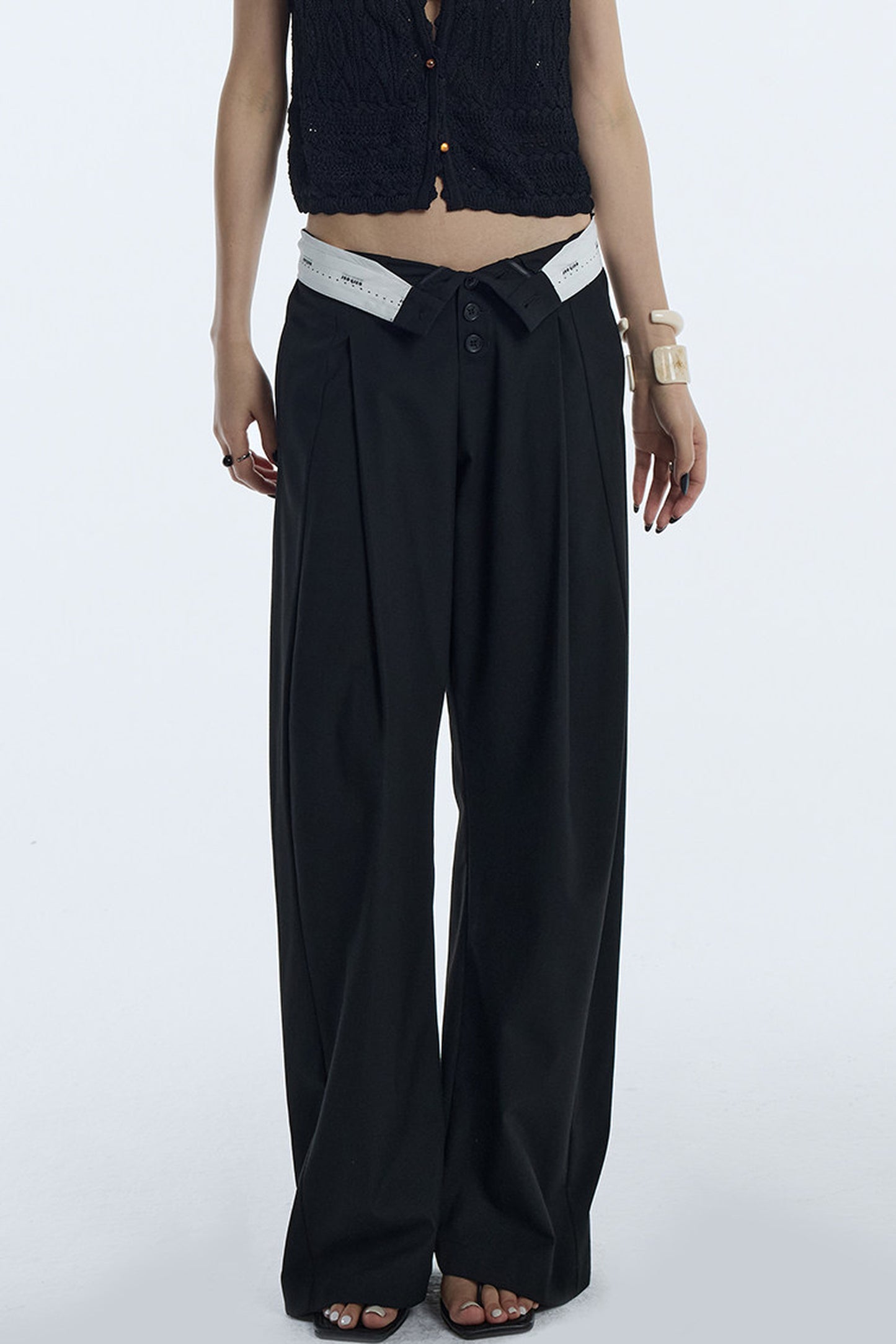 Black Pleated Wide-Leg Trousers