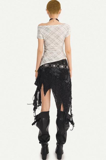 Retro Plaid One-Shoulder Top