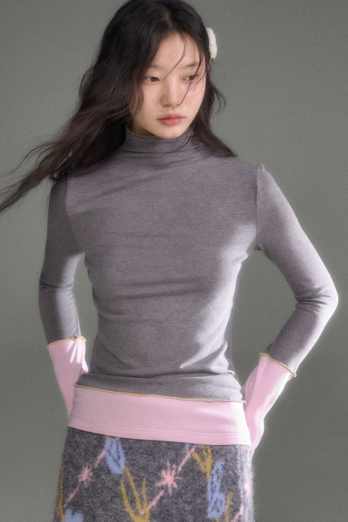 Wool Blend Color-Block Knit Top