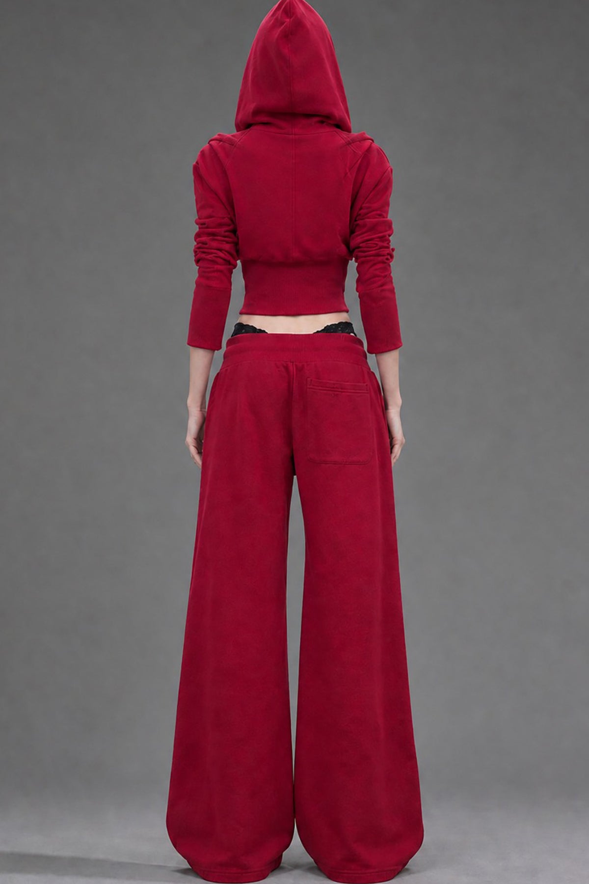 Red Zip-Up Hooded Sweatshirt and Pants Set-Up