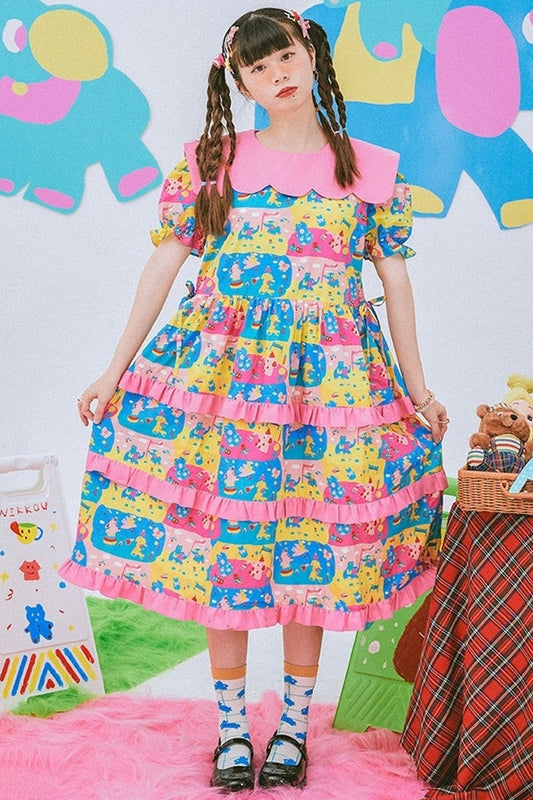 Fun Printed Lace Cake Dress
