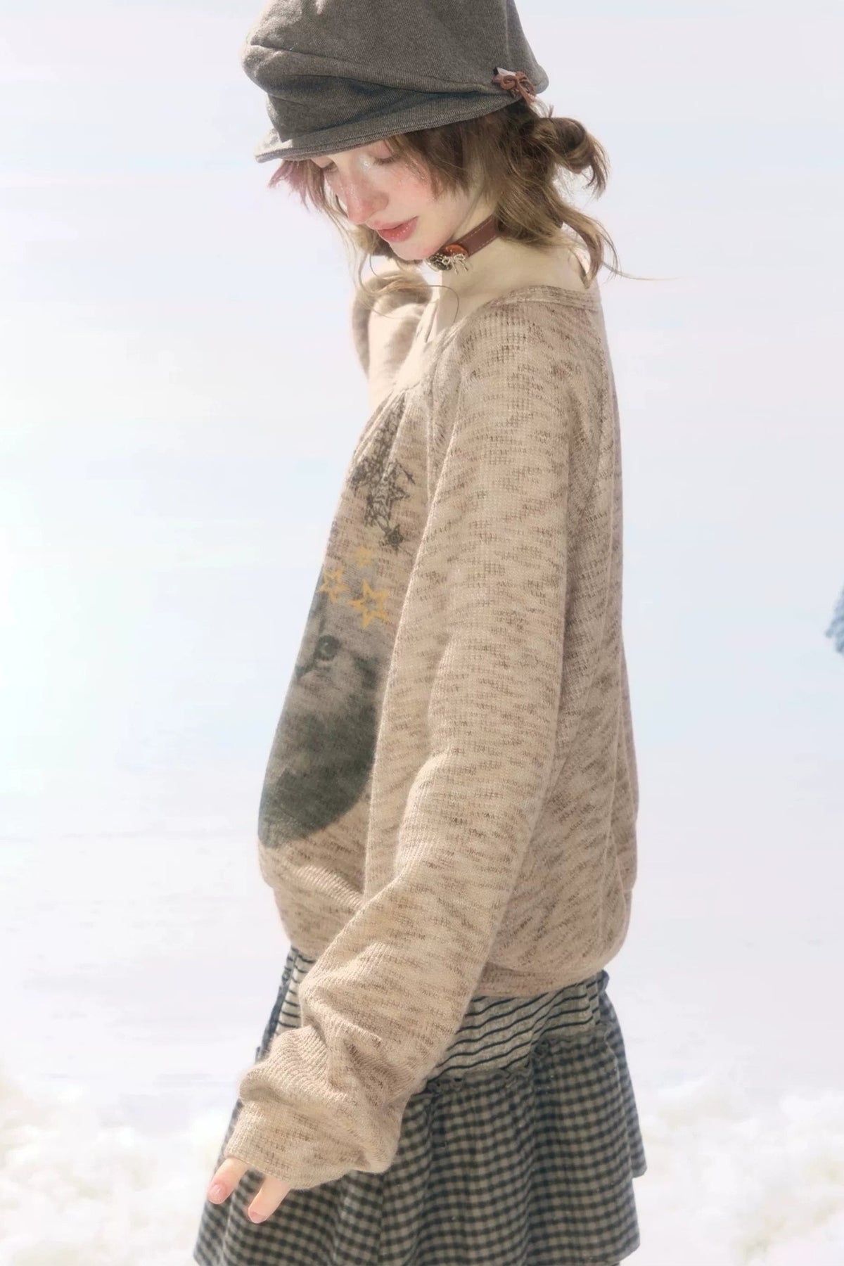 Sweatshirt mit Distressed-Katzenprint