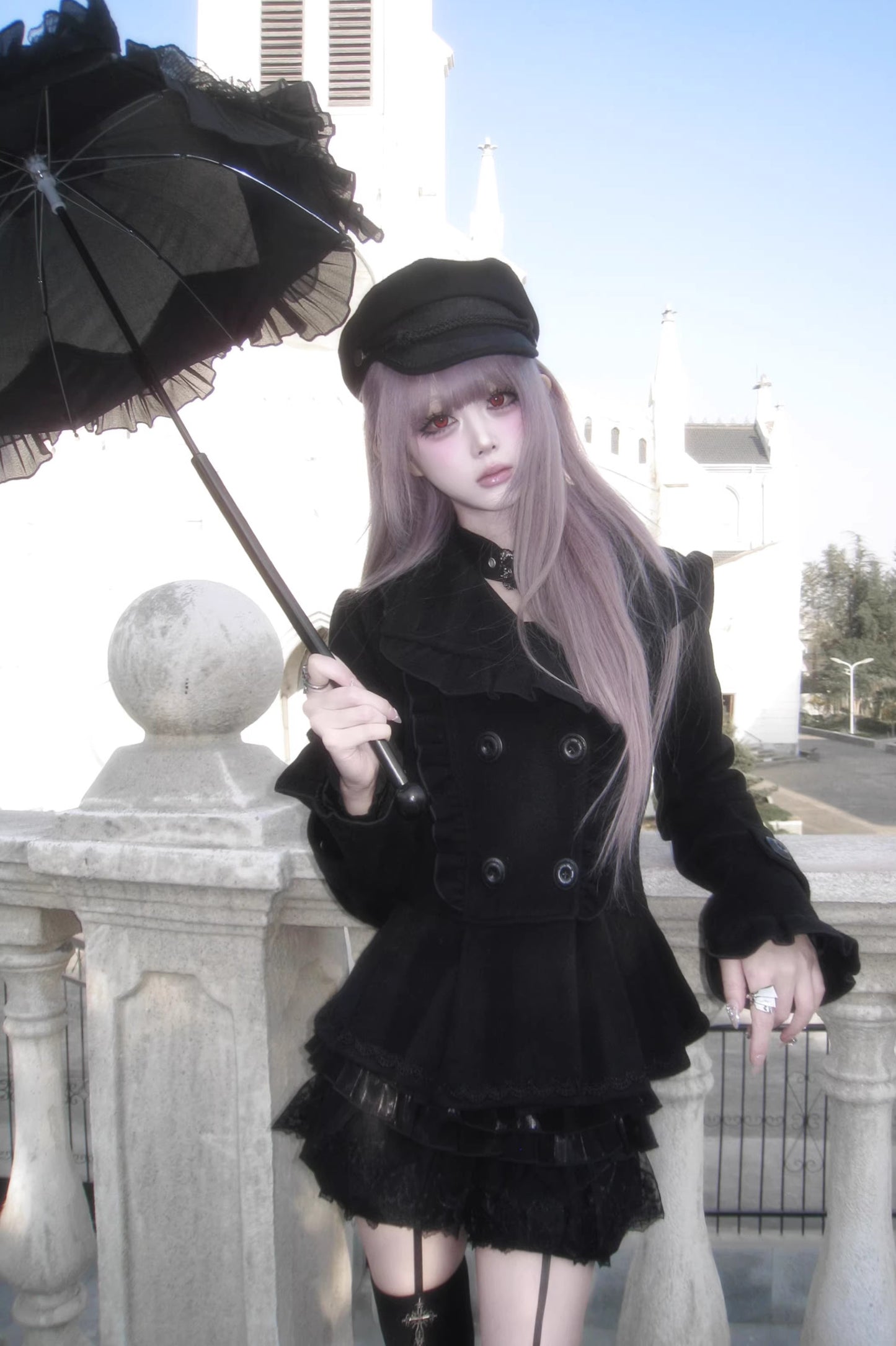 Detachable Bow Woolen Coat and Dress Set