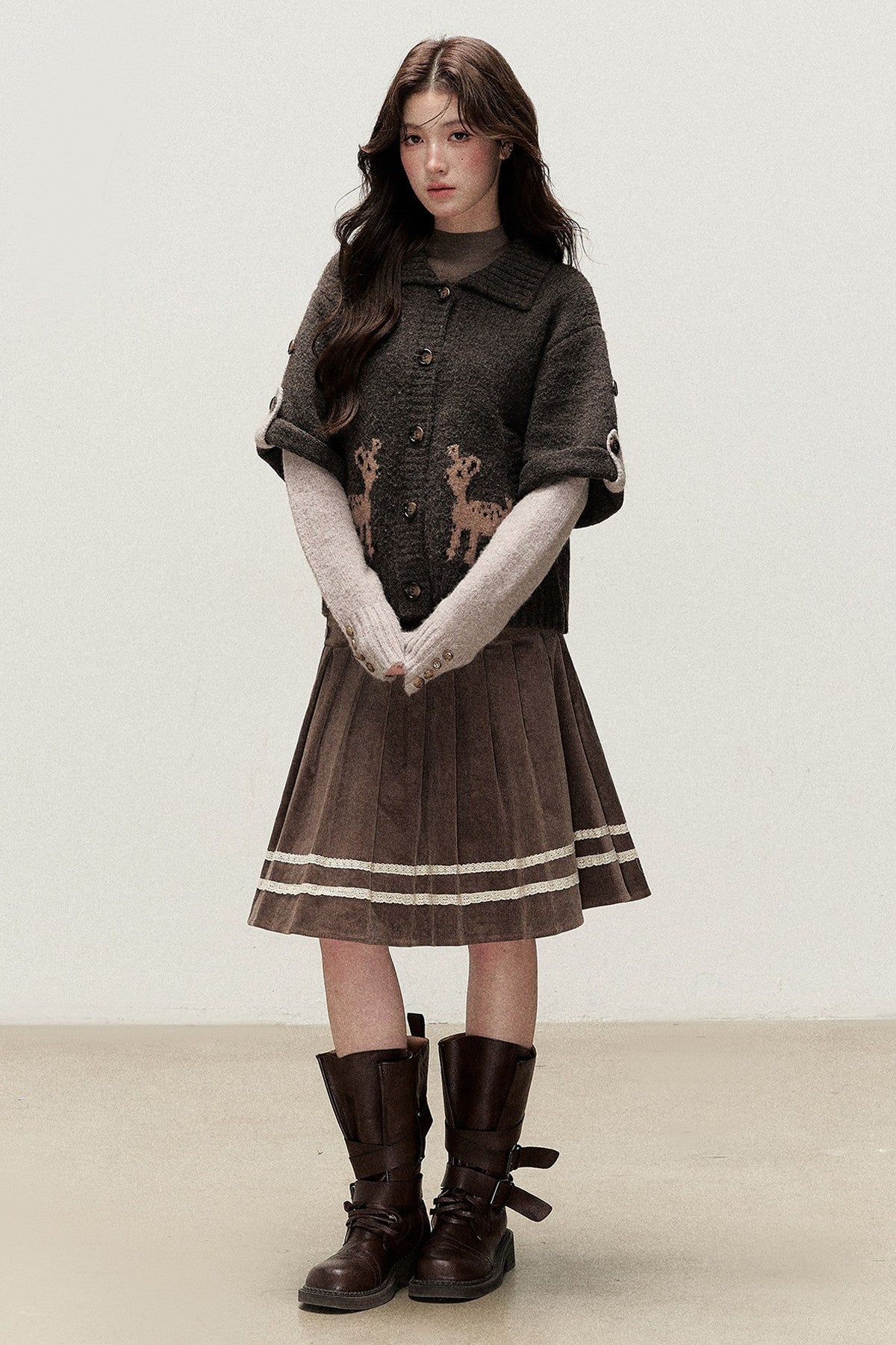 Retro Design Corduroy Pleated Skirt