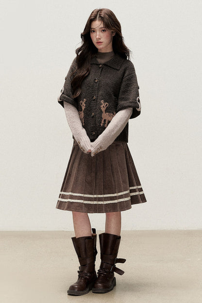 Retro Design Corduroy Pleated Skirt