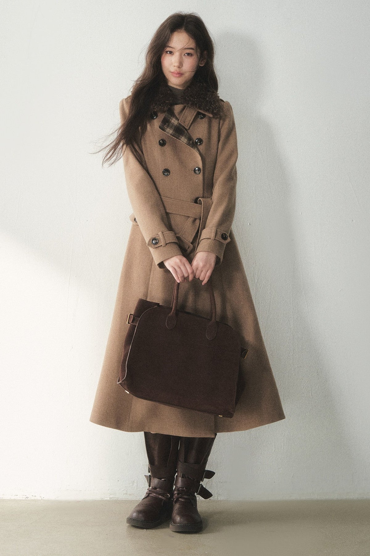 Brown Double-Breasted Wool Coat