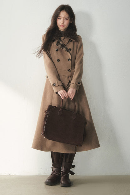 Brown Double-Breasted Wool Coat