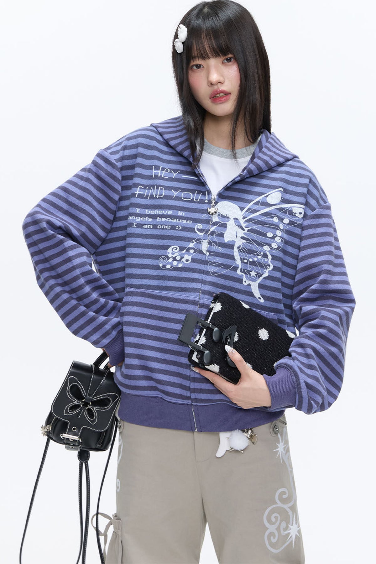 Butterfly Striped Zip Hoodie