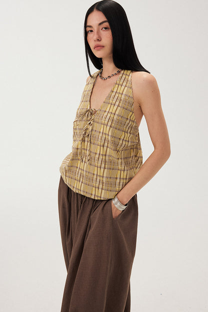 Black and White Plaid Halter Camisole