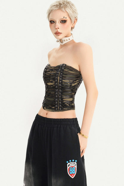 Camouflage Lace-Up Tube Top