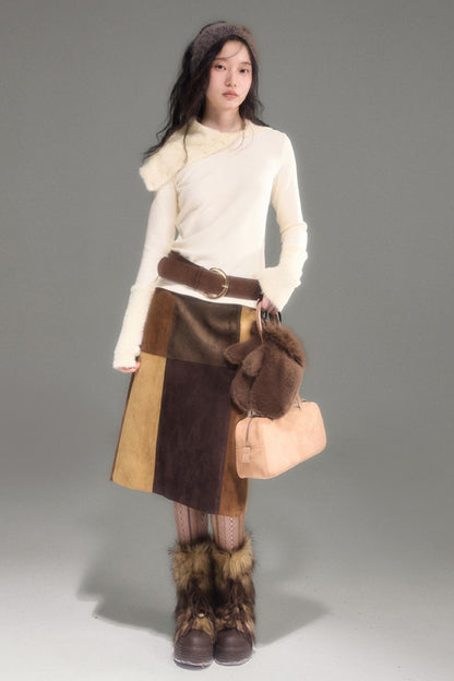 Slim Fit Plush Diagonal Lapel Knit Top