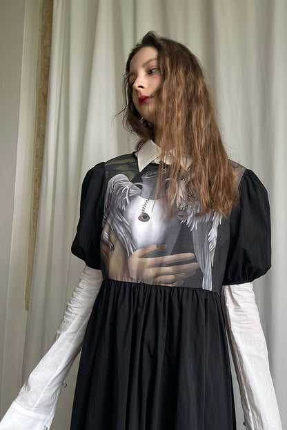 Tempera Oil Painting Print Short-Sleeved Dress
