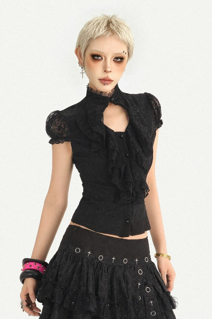 Dark Style Lace Stand Collar Top