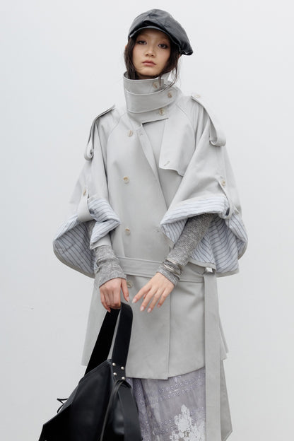 Cape-Style Wide-Sleeve Silhouette Trench Coat