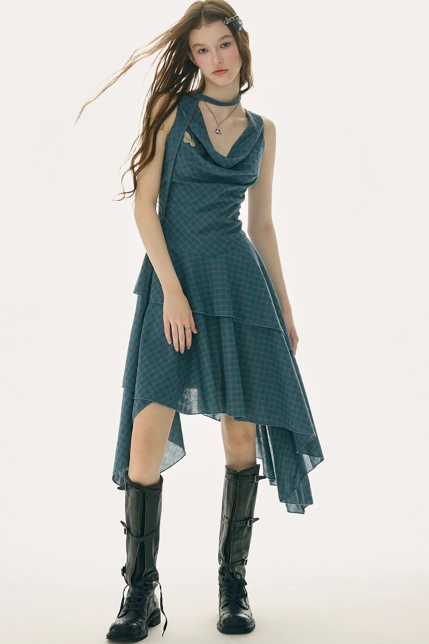 Dark Blue Plaid Swing Dress
