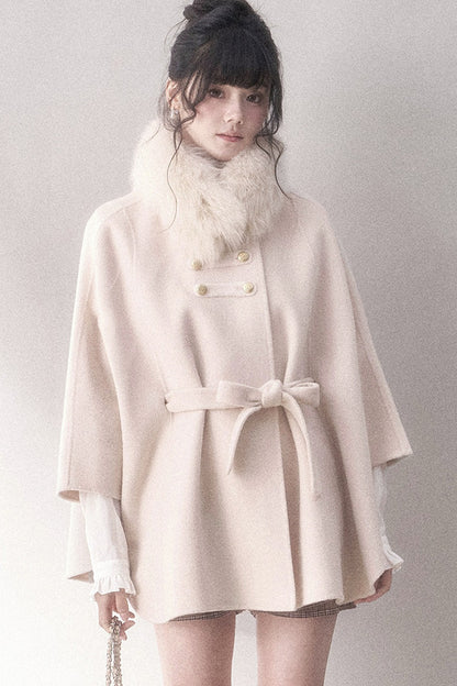 Double-Sided Wool Metal Button Cape Coat Set