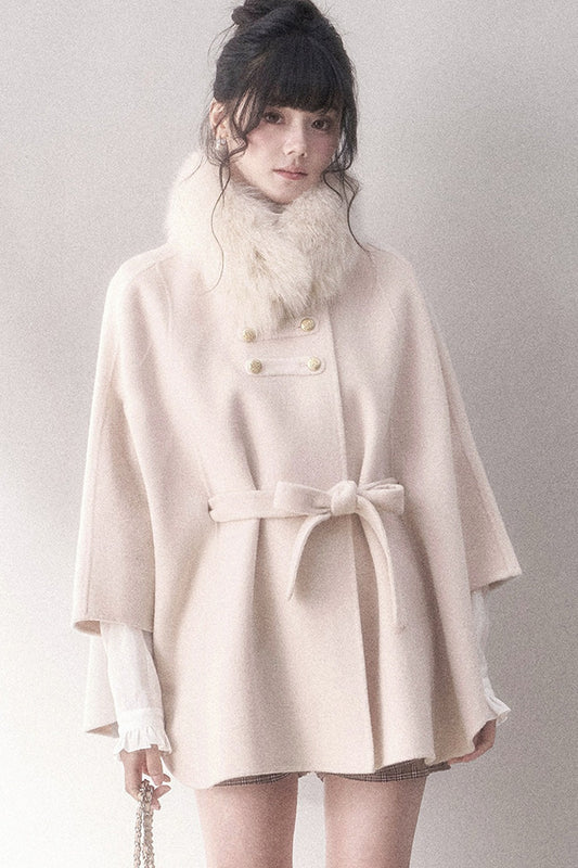 Double-Sided Wool Metal Button Cape Coat Set