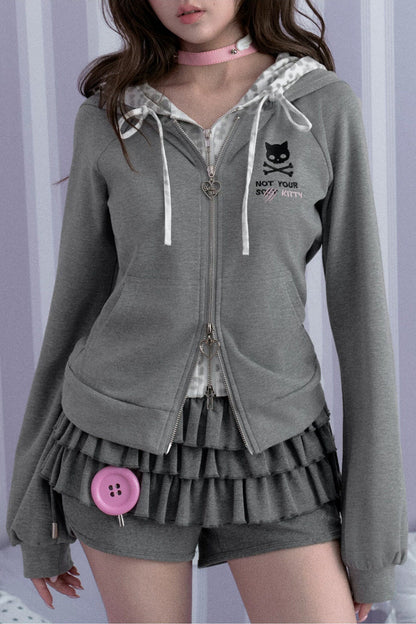Gray Leopard Print Double-Layer Hooded Sweatshirt Jacket