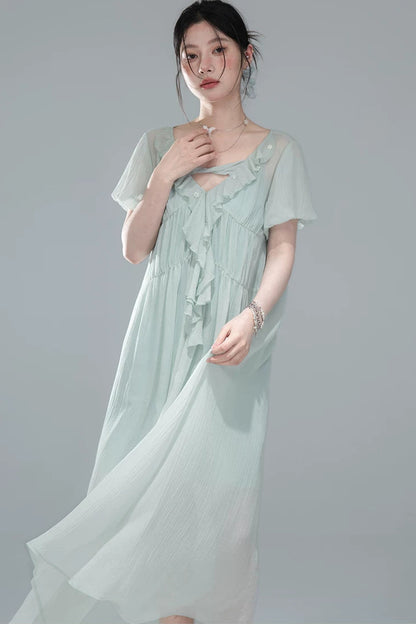 Lyocell Chiffon Puff Sleeve Dress