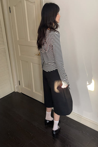 Metal Buckle Striped Knit Hood Top