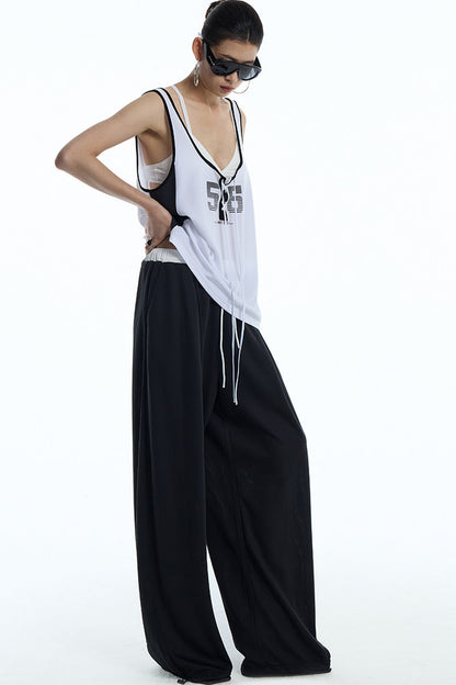 Black White Color-Block Sports Pants