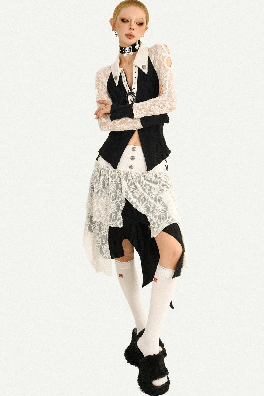 Retro Lace Patchwork Blouse Set-Up