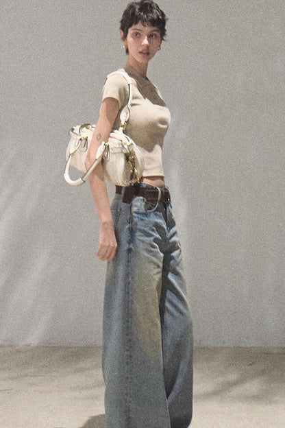 Vintage Hand-Painted Wide Leg Jeans Set