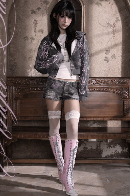 Rose Camo Low-Waist Shorts
