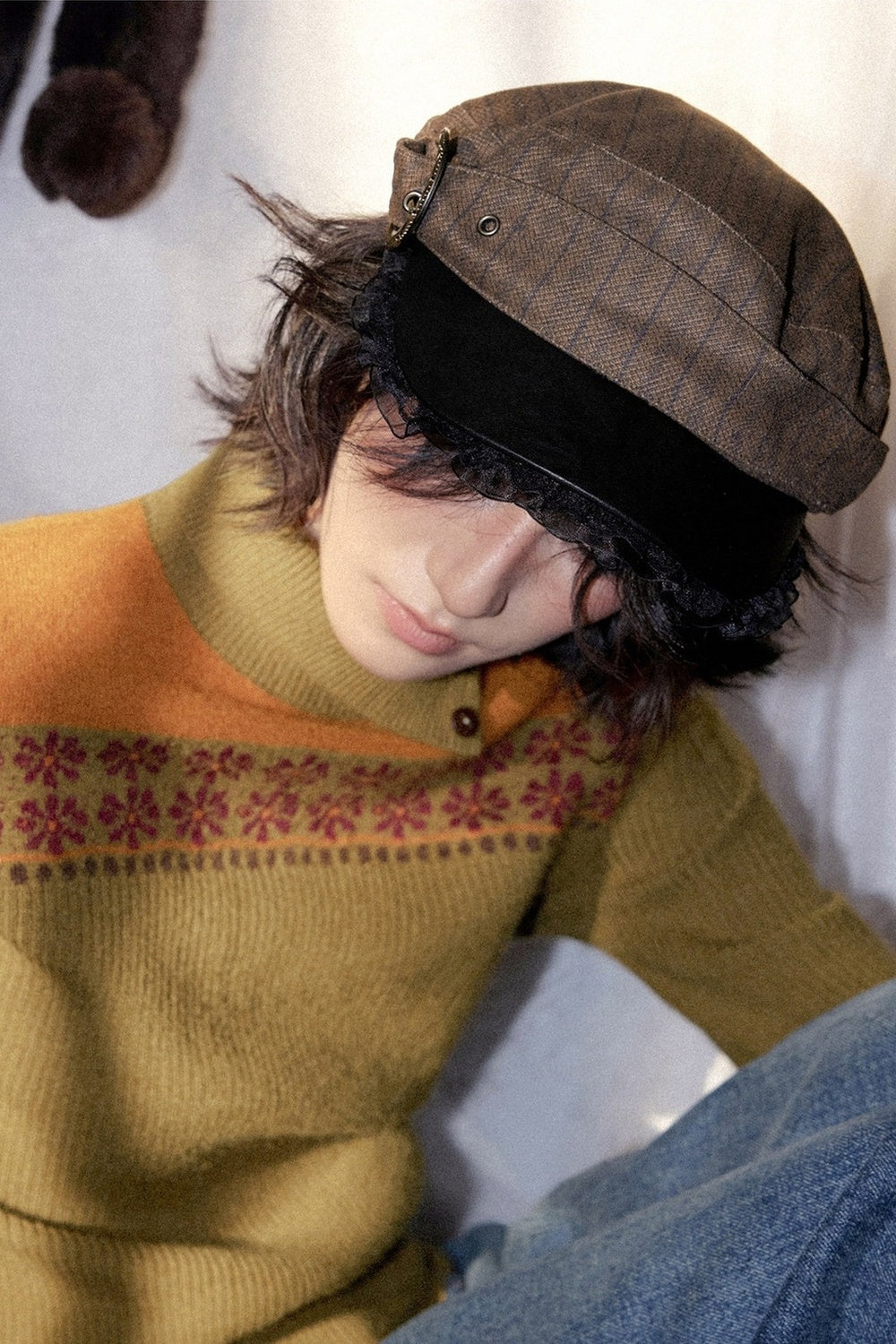Metal Buckle Striped Flat Cap