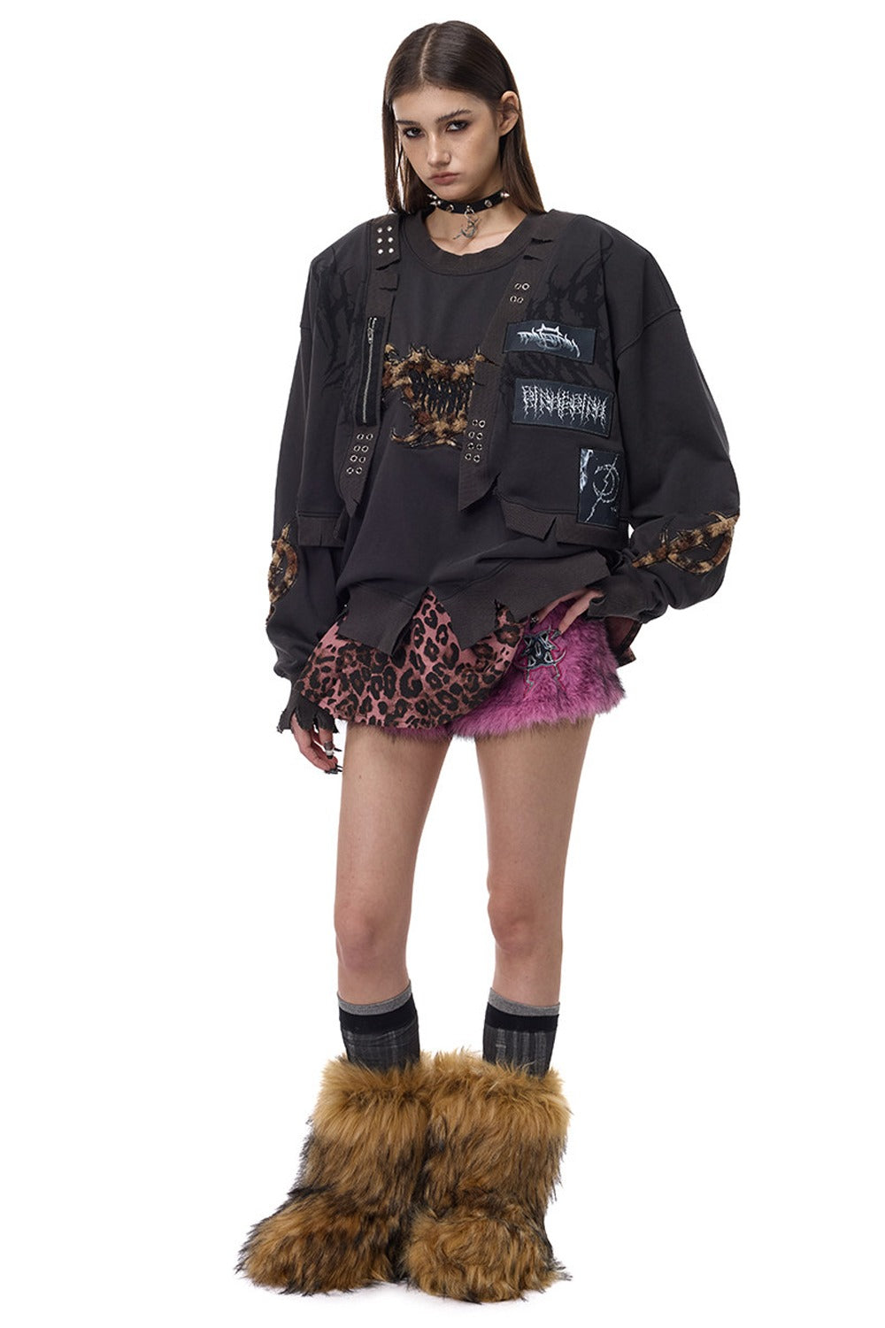 Leopard Patch Embroidery Sweatshirt